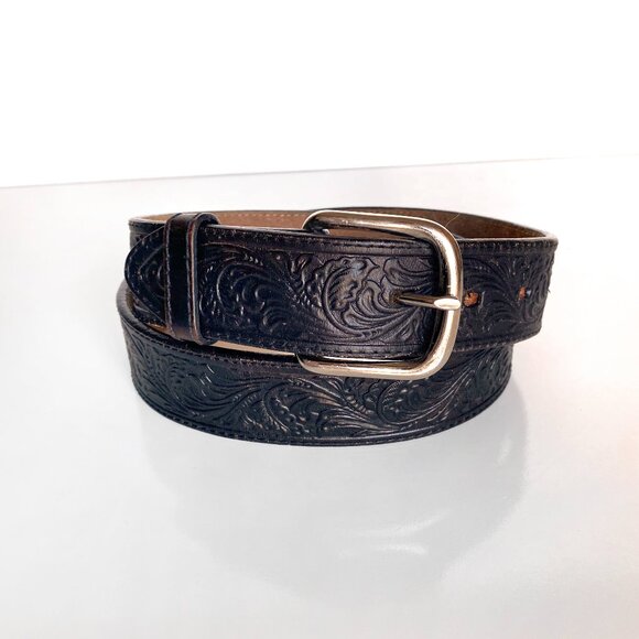 Justin Black TROPHY WESTERN Top Grain Leather Belt Size 36 Made in USA - Picture 1 of 9